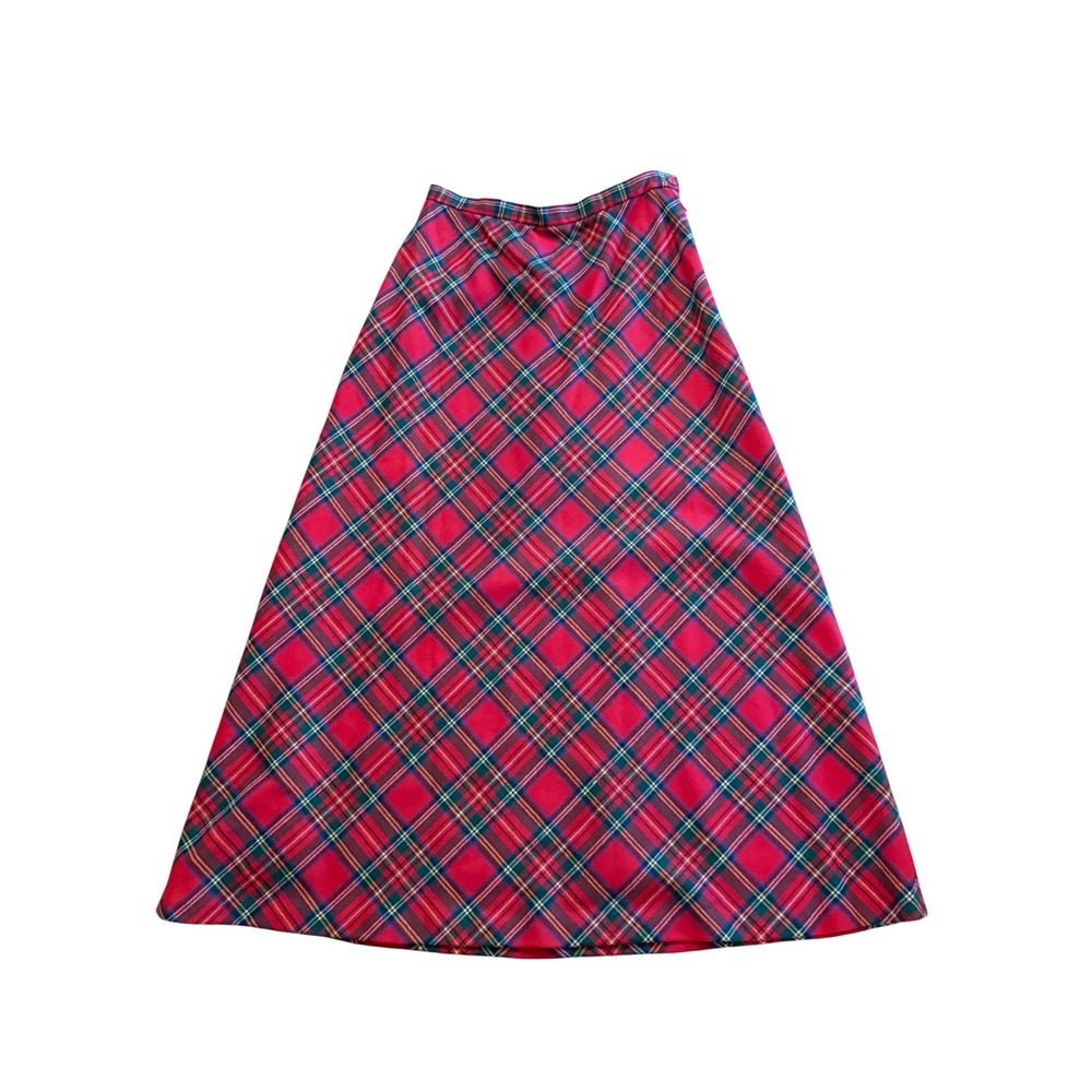Talbots Vintage Red Plaid Worsted Wool Maxi Skirt A-Line Made in USA Size 10